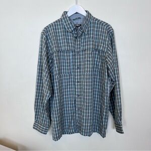 Habit Button Down Shirt Plaid Mens Medium Gray Solar Factor Fishing Outdoors
